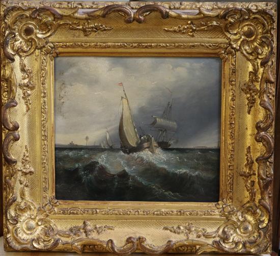 19th century English School Shipping off Whitby 7 x 7.5in.